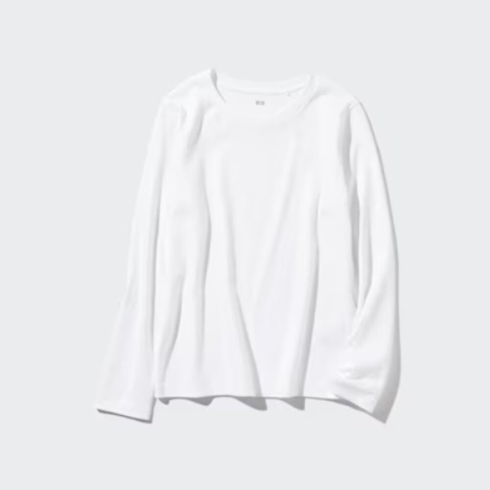 UNIQLO Smooth Stretch Cotton T-Shirt Long Sleeve | White | Medium M